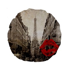 Elegant Red Kiss Love Paris Eiffel Tower 15  Premium Round Cushion  by chicelegantboutique