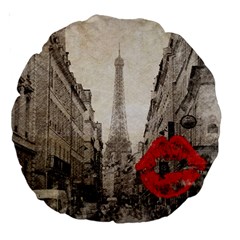 Elegant Red Kiss Love Paris Eiffel Tower 18  Premium Round Cushion  by chicelegantboutique