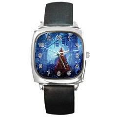 Elegant Winter Snow Flakes Gate Of Victory Paris France Square Leather Watch by chicelegantboutique