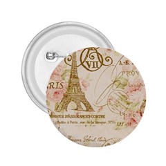 Floral Eiffel Tower Vintage French Paris Art 2 25  Button by chicelegantboutique