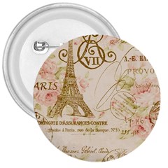 Floral Eiffel Tower Vintage French Paris Art 3  Button by chicelegantboutique