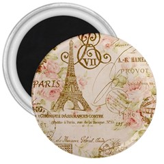 Floral Eiffel Tower Vintage French Paris Art 3  Button Magnet by chicelegantboutique