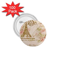 Floral Eiffel Tower Vintage French Paris Art 1 75  Button (100 Pack) by chicelegantboutique