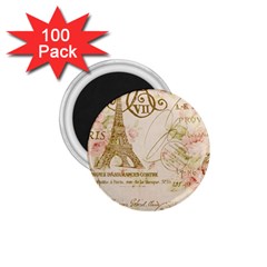 Floral Eiffel Tower Vintage French Paris Art 1 75  Button Magnet (100 Pack) by chicelegantboutique