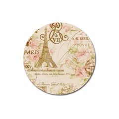 Floral Eiffel Tower Vintage French Paris Art Magnet 3  (round) by chicelegantboutique