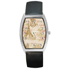 Floral Eiffel Tower Vintage French Paris Art Tonneau Leather Watch by chicelegantboutique