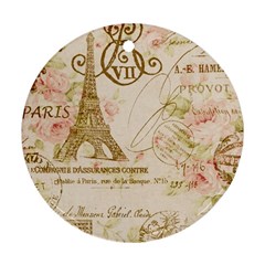 Floral Eiffel Tower Vintage French Paris Art Round Ornament (two Sides)