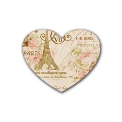 Floral Eiffel Tower Vintage French Paris Art Drink Coasters 4 Pack (heart)  by chicelegantboutique