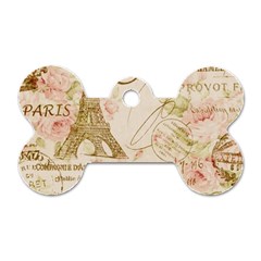 Floral Eiffel Tower Vintage French Paris Art Dog Tag Bone (two Sided) by chicelegantboutique