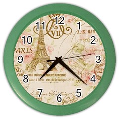 Floral Eiffel Tower Vintage French Paris Art Wall Clock (color) by chicelegantboutique