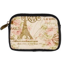 Floral Eiffel Tower Vintage French Paris Art Digital Camera Leather Case by chicelegantboutique