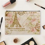 Floral Eiffel Tower Vintage French Paris Art Cosmetic Bag (Large) Front