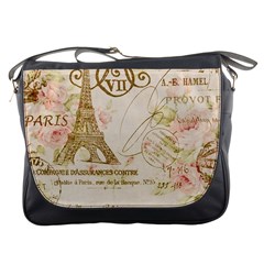 Floral Eiffel Tower Vintage French Paris Art Messenger Bag by chicelegantboutique