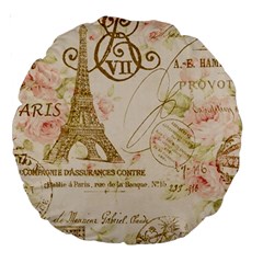 Floral Eiffel Tower Vintage French Paris Art 18  Premium Round Cushion  by chicelegantboutique