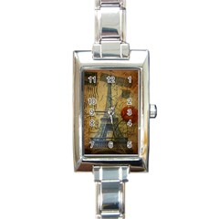 Vintage Stamps Postage Poppy Flower Floral Eiffel Tower Vintage Paris Rectangular Italian Charm Watch by chicelegantboutique