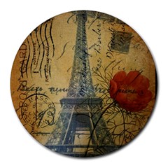 Vintage Stamps Postage Poppy Flower Floral Eiffel Tower Vintage Paris 8  Mouse Pad (round) by chicelegantboutique