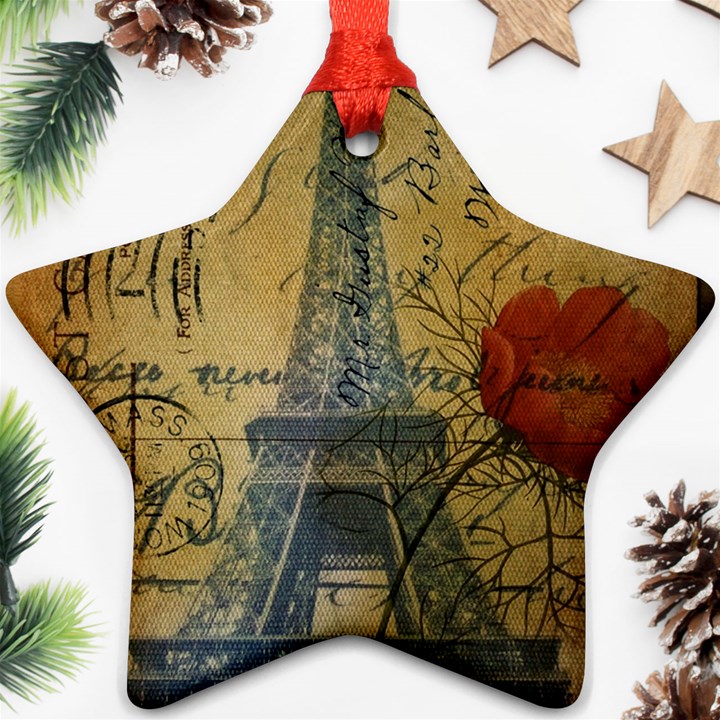 Vintage Stamps Postage Poppy Flower Floral Eiffel Tower Vintage Paris Star Ornament