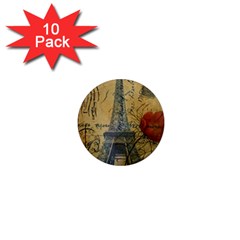 Vintage Stamps Postage Poppy Flower Floral Eiffel Tower Vintage Paris 1  Mini Button Magnet (10 Pack) by chicelegantboutique