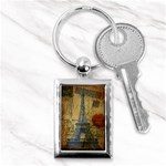 Vintage Stamps Postage Poppy Flower Floral Eiffel Tower Vintage Paris Key Chain (Rectangle) Front