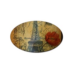 Vintage Stamps Postage Poppy Flower Floral Eiffel Tower Vintage Paris Sticker (oval) by chicelegantboutique