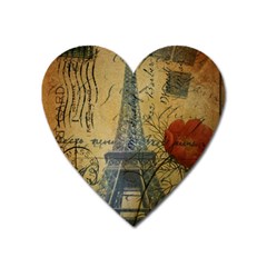 Vintage Stamps Postage Poppy Flower Floral Eiffel Tower Vintage Paris Magnet (heart) by chicelegantboutique