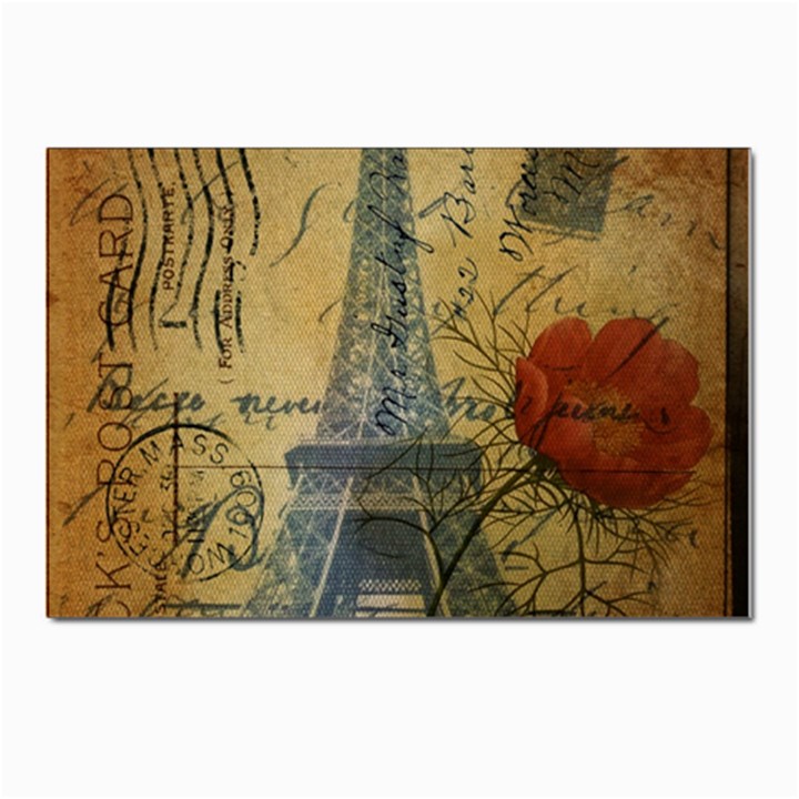 Vintage Stamps Postage Poppy Flower Floral Eiffel Tower Vintage Paris Postcard 4 x 6  (10 Pack)