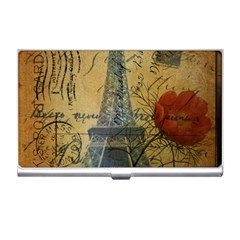 Vintage Stamps Postage Poppy Flower Floral Eiffel Tower Vintage Paris Business Card Holder by chicelegantboutique