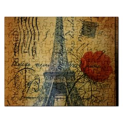 Vintage Stamps Postage Poppy Flower Floral Eiffel Tower Vintage Paris Jigsaw Puzzle (rectangle) by chicelegantboutique