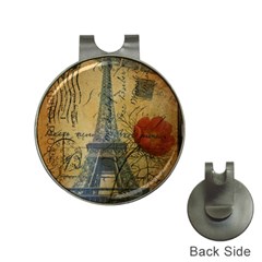 Vintage Stamps Postage Poppy Flower Floral Eiffel Tower Vintage Paris Hat Clip with Golf Ball Marker