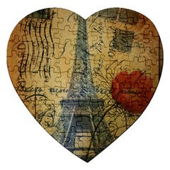 Vintage Stamps Postage Poppy Flower Floral Eiffel Tower Vintage Paris Jigsaw Puzzle (heart) by chicelegantboutique