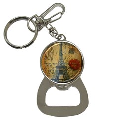 Vintage Stamps Postage Poppy Flower Floral Eiffel Tower Vintage Paris Bottle Opener Key Chain