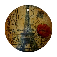 Vintage Stamps Postage Poppy Flower Floral Eiffel Tower Vintage Paris Round Ornament (two Sides) by chicelegantboutique