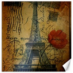 Vintage Stamps Postage Poppy Flower Floral Eiffel Tower Vintage Paris Canvas 12  X 12  (unframed) by chicelegantboutique