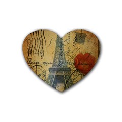 Vintage Stamps Postage Poppy Flower Floral Eiffel Tower Vintage Paris Drink Coasters 4 Pack (Heart) 