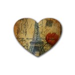 Vintage Stamps Postage Poppy Flower Floral Eiffel Tower Vintage Paris Drink Coasters 4 Pack (Heart)  Front