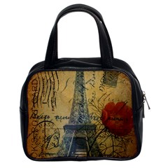 Vintage Stamps Postage Poppy Flower Floral Eiffel Tower Vintage Paris Classic Handbag (two Sides) by chicelegantboutique