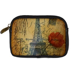 Vintage Stamps Postage Poppy Flower Floral Eiffel Tower Vintage Paris Digital Camera Leather Case