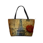 Vintage Stamps Postage Poppy Flower Floral Eiffel Tower Vintage Paris Large Shoulder Bag Front