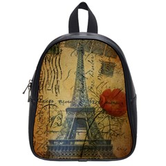 Vintage Stamps Postage Poppy Flower Floral Eiffel Tower Vintage Paris School Bag (Small)