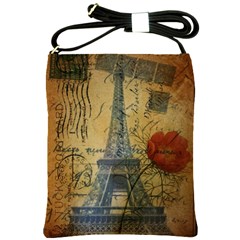 Vintage Stamps Postage Poppy Flower Floral Eiffel Tower Vintage Paris Shoulder Sling Bag