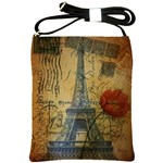 Vintage Stamps Postage Poppy Flower Floral Eiffel Tower Vintage Paris Shoulder Sling Bag Front