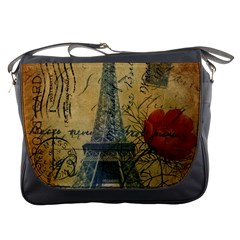 Vintage Stamps Postage Poppy Flower Floral Eiffel Tower Vintage Paris Messenger Bag by chicelegantboutique