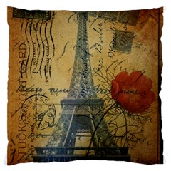 Vintage Stamps Postage Poppy Flower Floral Eiffel Tower Vintage Paris Large Cushion Case (two Sided)  by chicelegantboutique