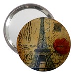 Vintage Stamps Postage Poppy Flower Floral Eiffel Tower Vintage Paris 3  Handbag Mirror Front