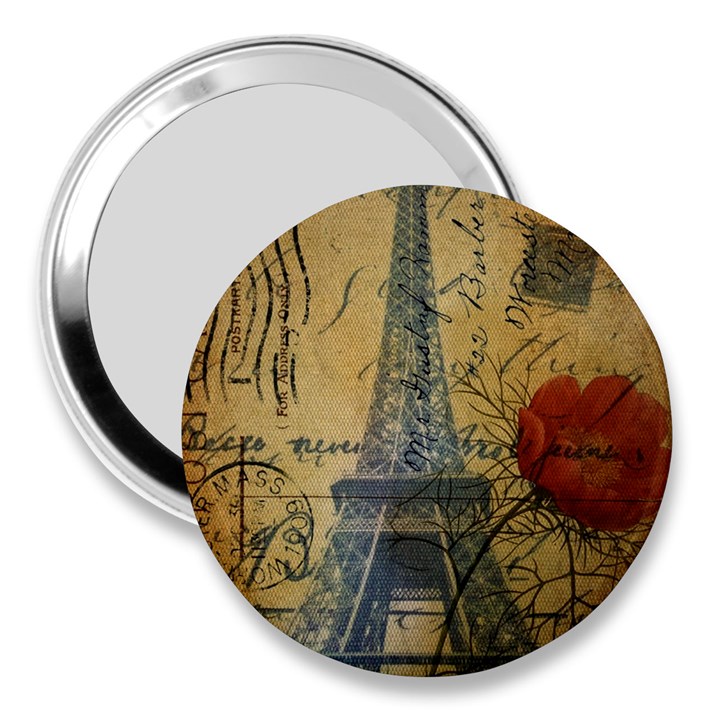 Vintage Stamps Postage Poppy Flower Floral Eiffel Tower Vintage Paris 3  Handbag Mirror