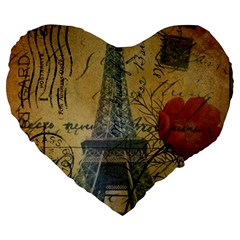 Vintage Stamps Postage Poppy Flower Floral Eiffel Tower Vintage Paris 19  Premium Heart Shape Cushion by chicelegantboutique