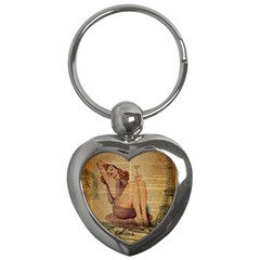 Vintage Newspaper Print Pin Up Girl Paris Eiffel Tower Key Chain (heart) by chicelegantboutique