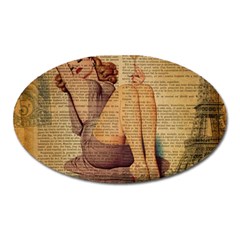 Vintage Newspaper Print Pin Up Girl Paris Eiffel Tower Magnet (oval) by chicelegantboutique