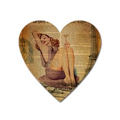 Vintage Newspaper Print Pin Up Girl Paris Eiffel Tower Magnet (heart) by chicelegantboutique