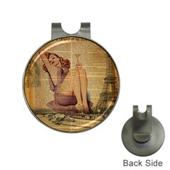 Vintage Newspaper Print Pin Up Girl Paris Eiffel Tower Hat Clip With Golf Ball Marker by chicelegantboutique